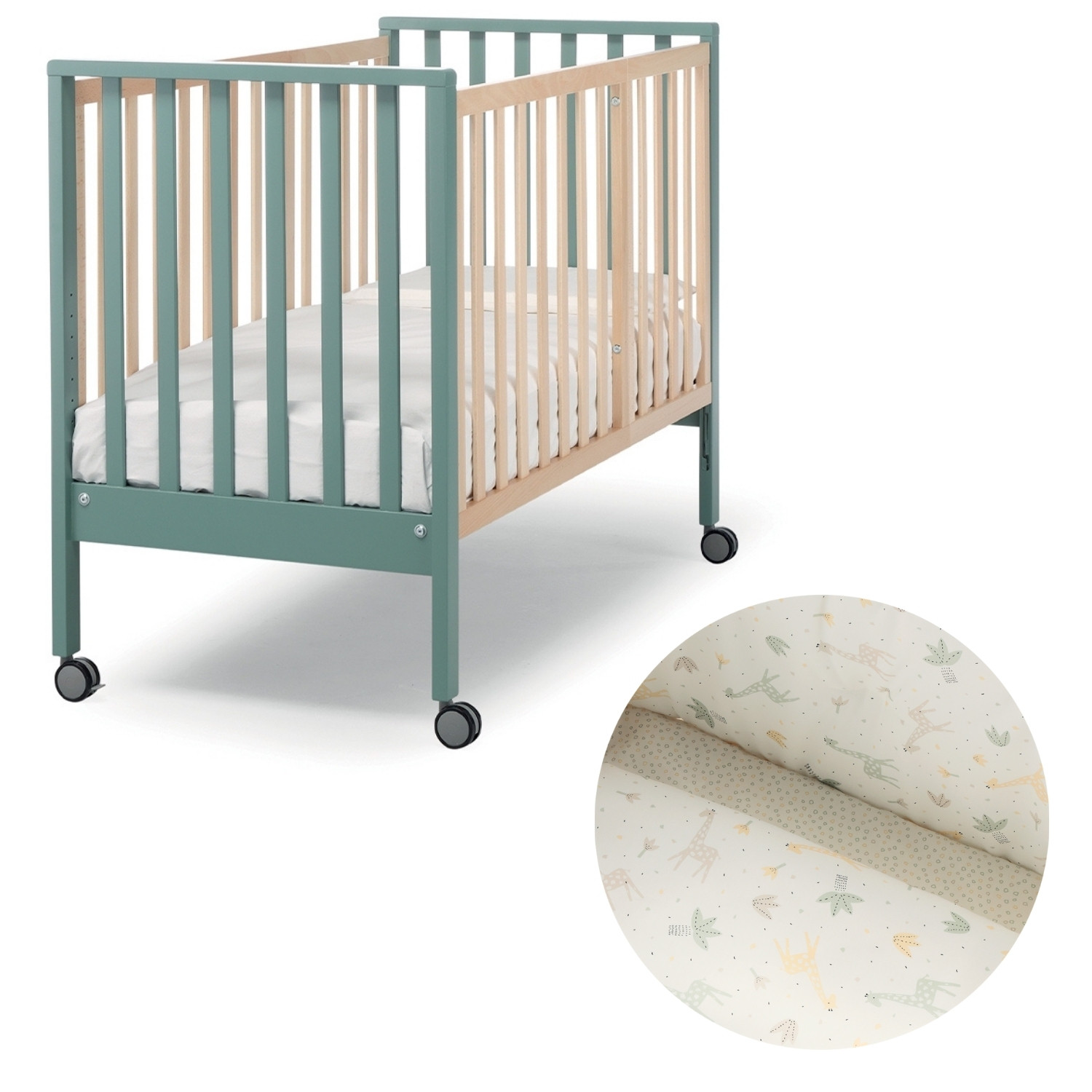 Erbesi Evolution Komplettes Kinderbett – Salbei – Giraffe