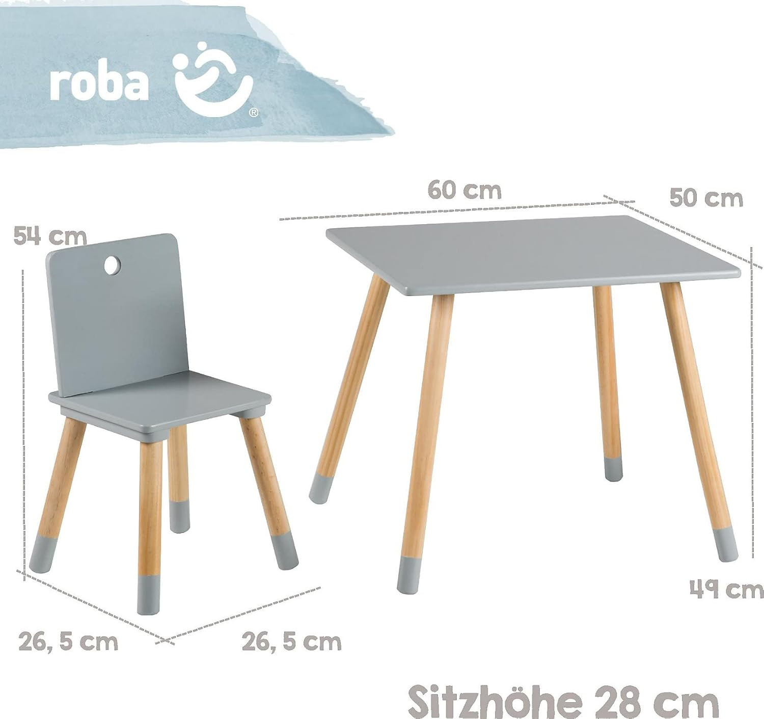 Roba - Set Tavolo e Sedie per Bambini Grigio
