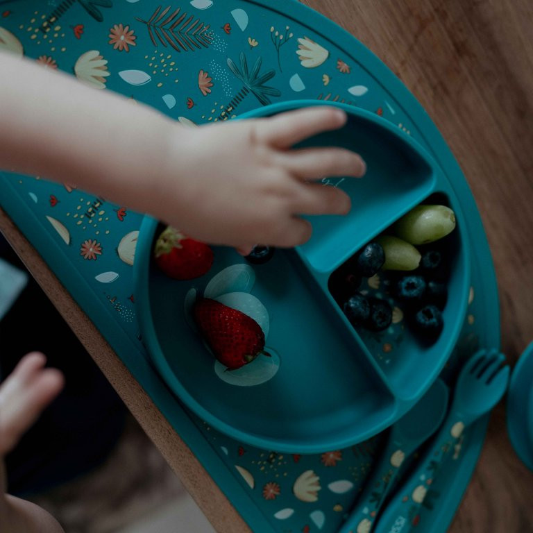 Piatto Bambini Con Ventosa In Silicione - Antiscivolo, Blu, 26x20 Cm - Ideale Per Seggioloni - Foto 2