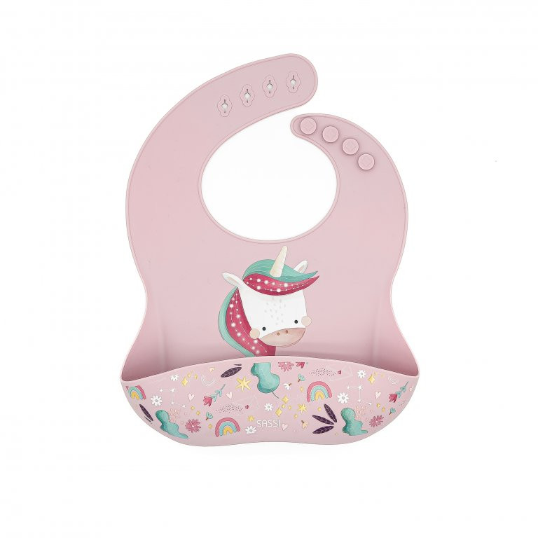 Bavaglino Con Tasca in Silicone Unicorno Sparkly