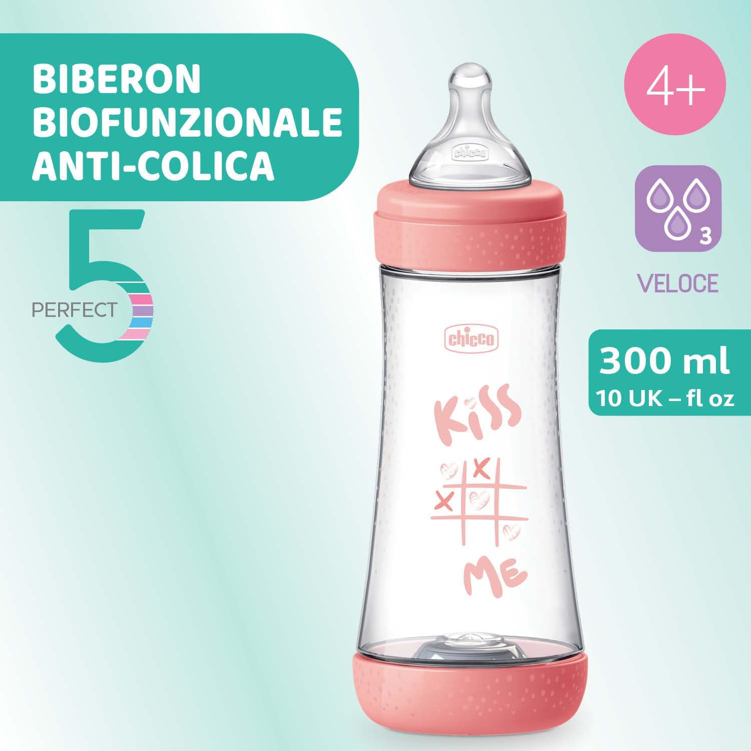 Biberon Chicco Perfect 5 - 300 ml - Rosa Kiss Me