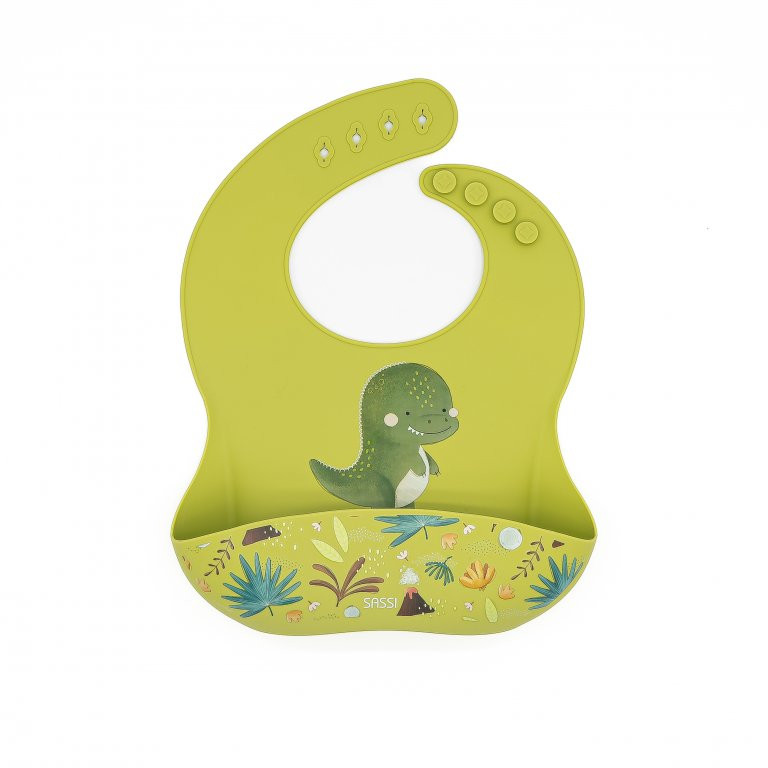 Bavaglino Con Tasca in Silicone Dinosauro Cracky