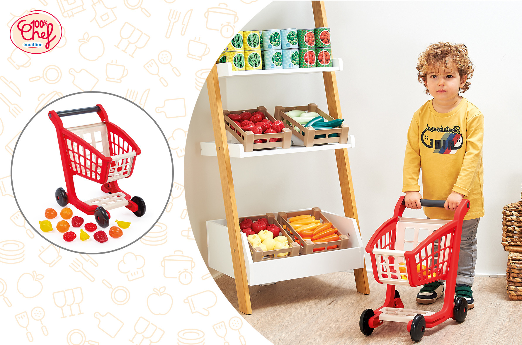 Carrito de compras con accesorios