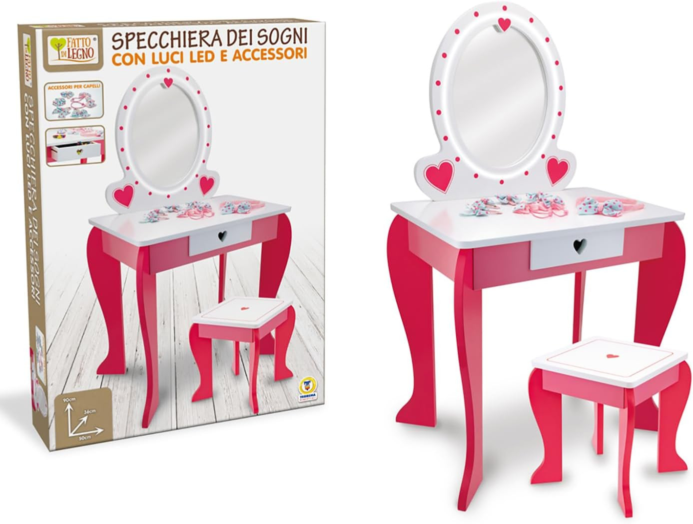 Specchiera Led e Sgabello in Legno