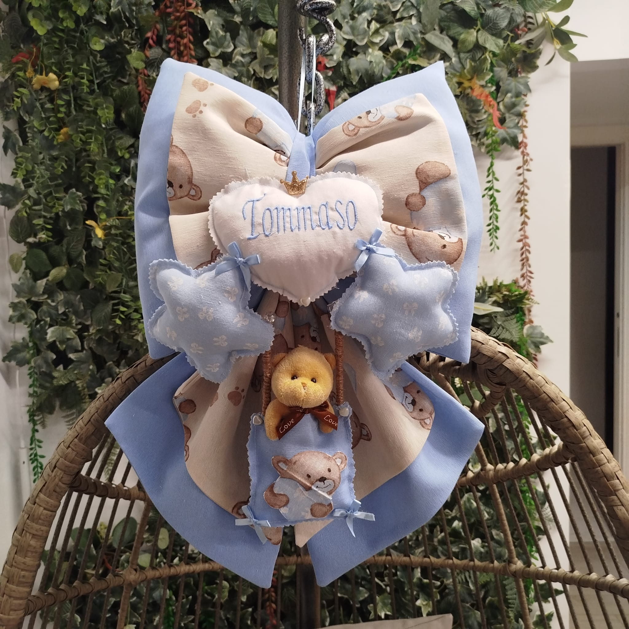 Fiocchi Nascita Artigianali Personalizzato Azzurro