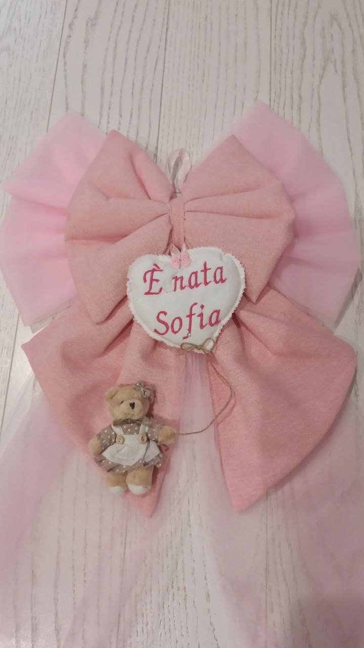 Fiocco Nascita Personalizzabile In Cotone e Tulle