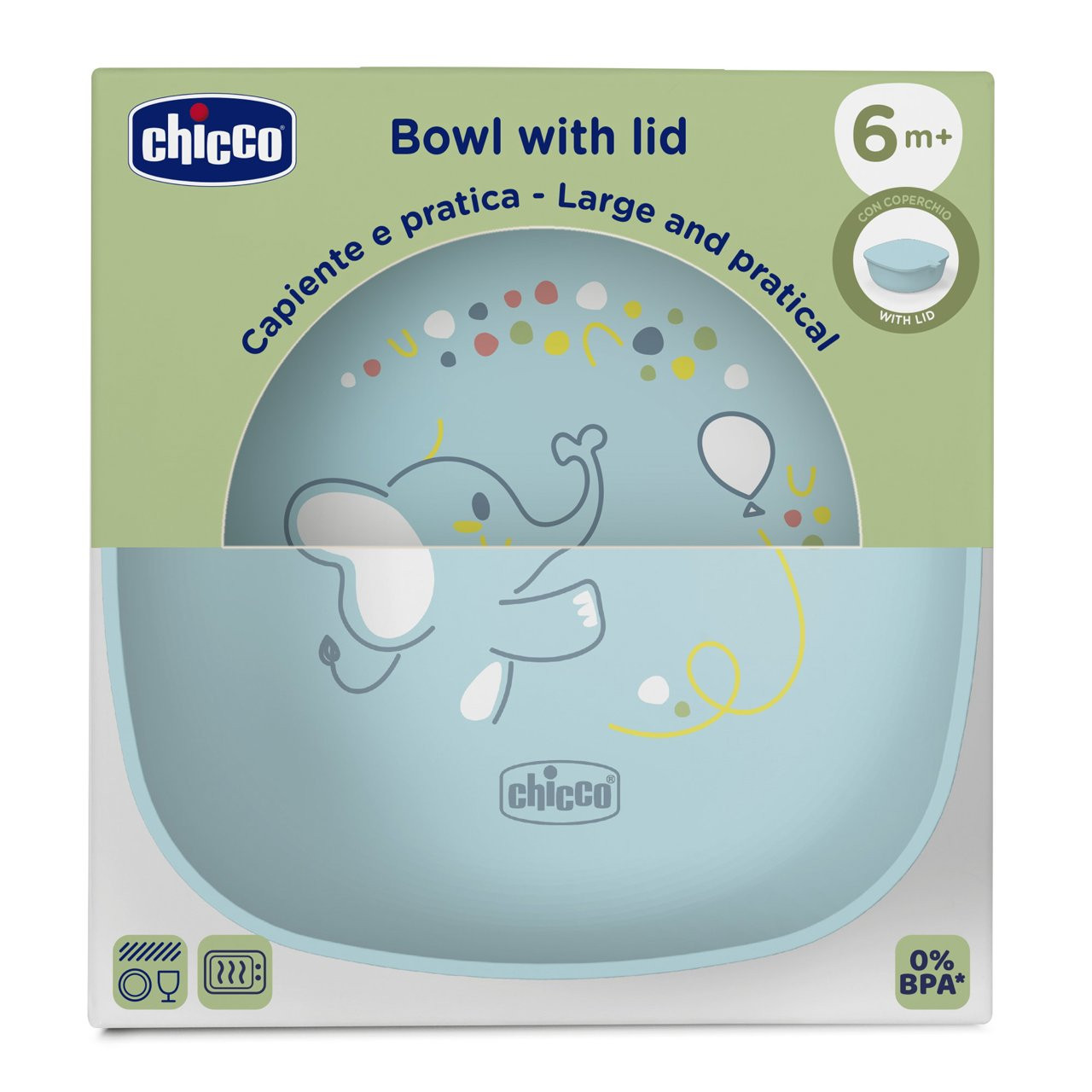 Chicco 6m+ Hellblaue Schüssel mit Deckel