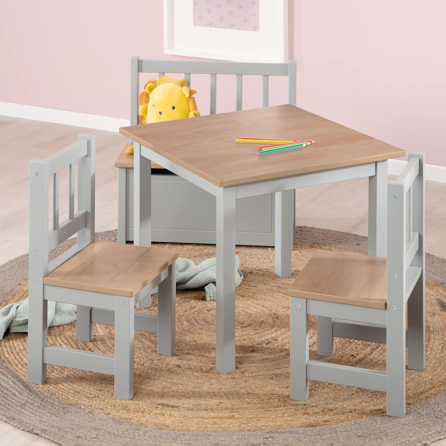 Ensemble table et 2 chaises Woody Grey
