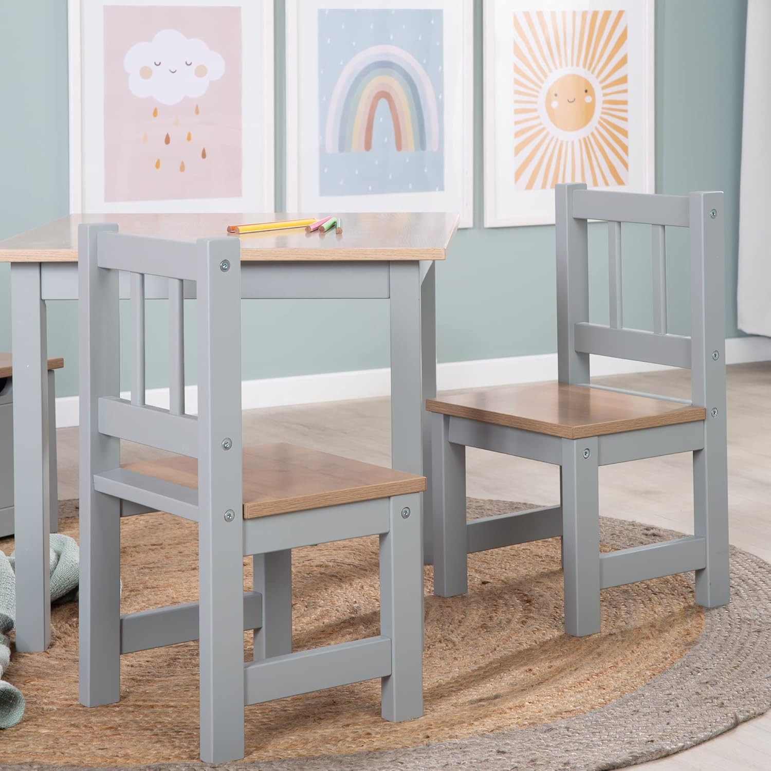 Ensemble table et 2 chaises Woody Grey