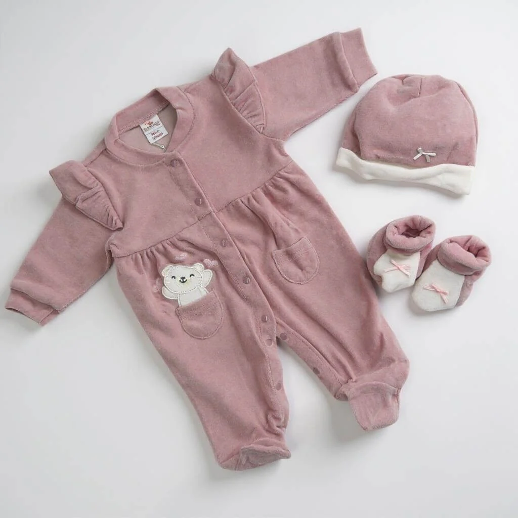 Ensemble bébé 3 pièces en chenille 3/6 mois