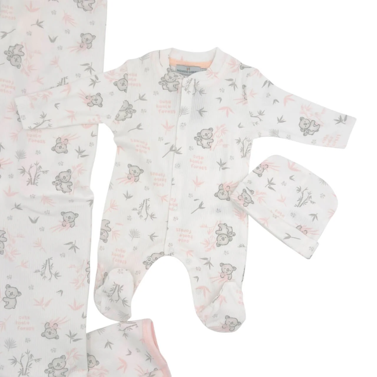 Ensemble nouveau-né 3 pièces en coton chaud Rose 1/3 mois