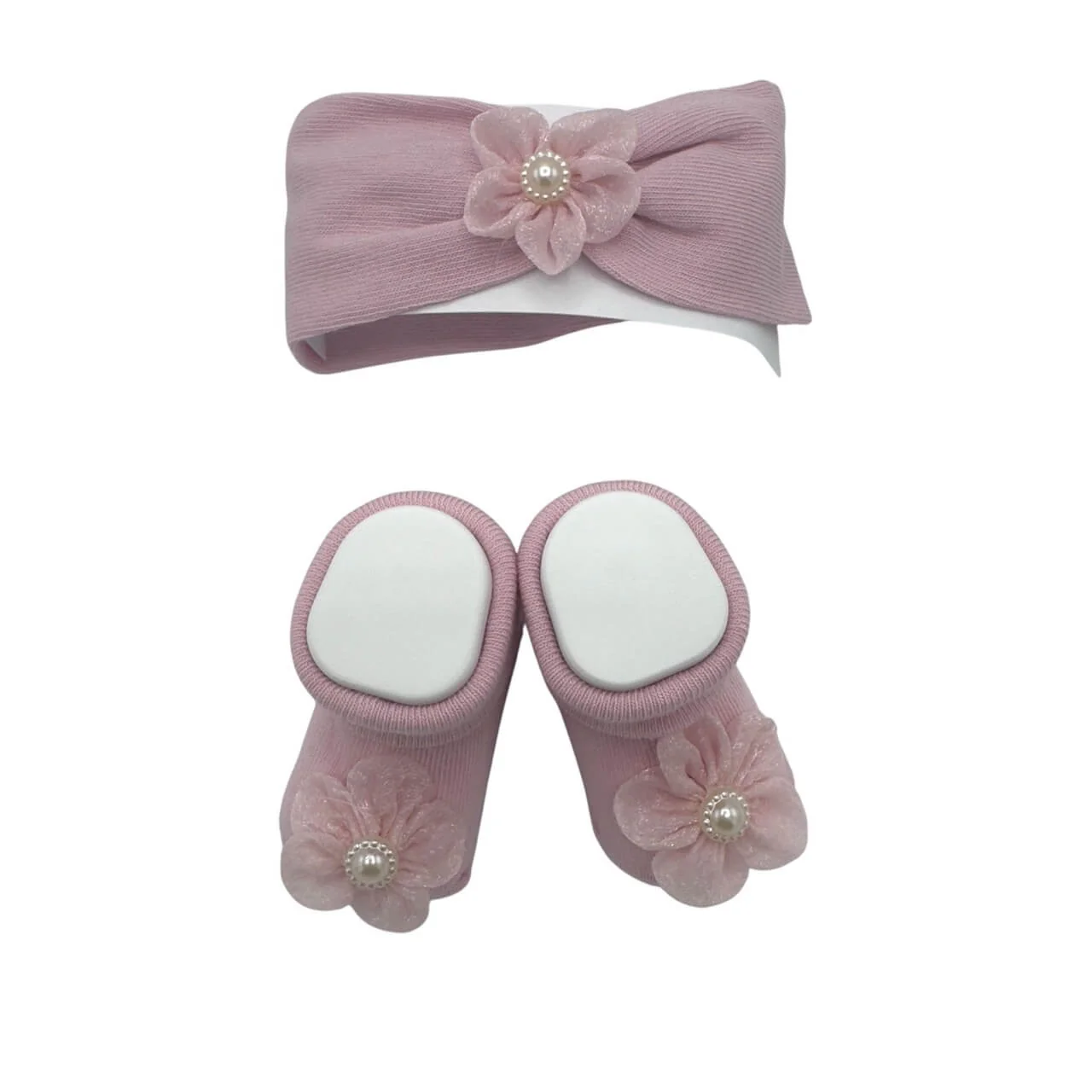 Ensemble bandeau et chaussures en coton chaud 0/6 mois Poudre