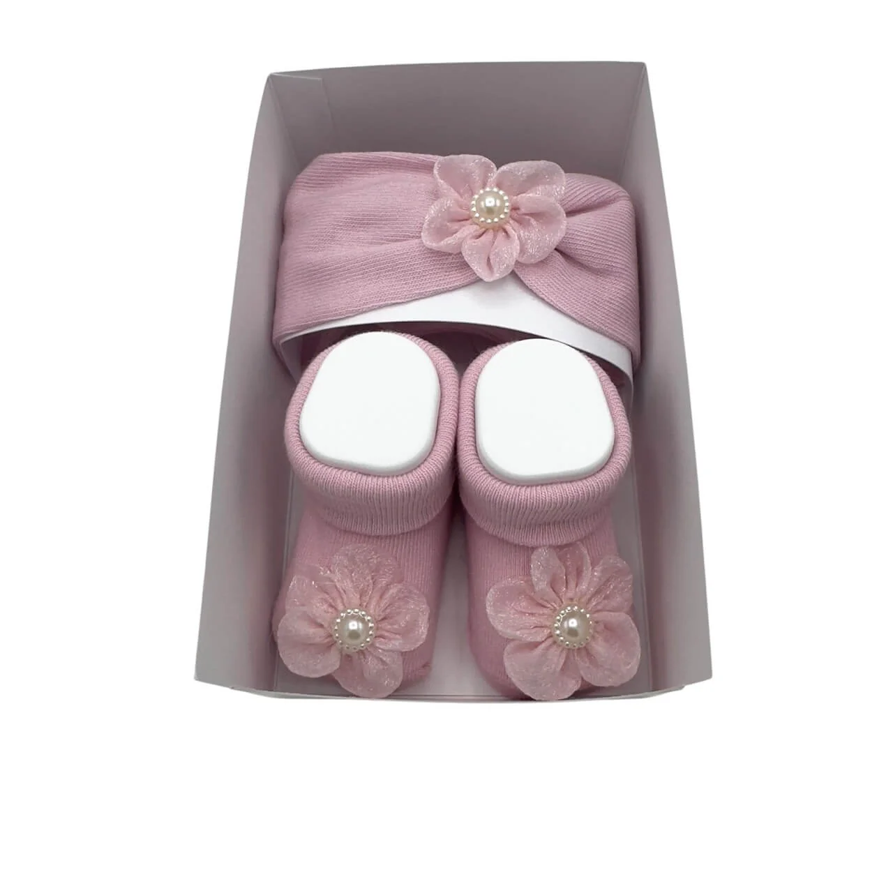 Ensemble bandeau et chaussures en coton chaud 0/6 mois Poudre