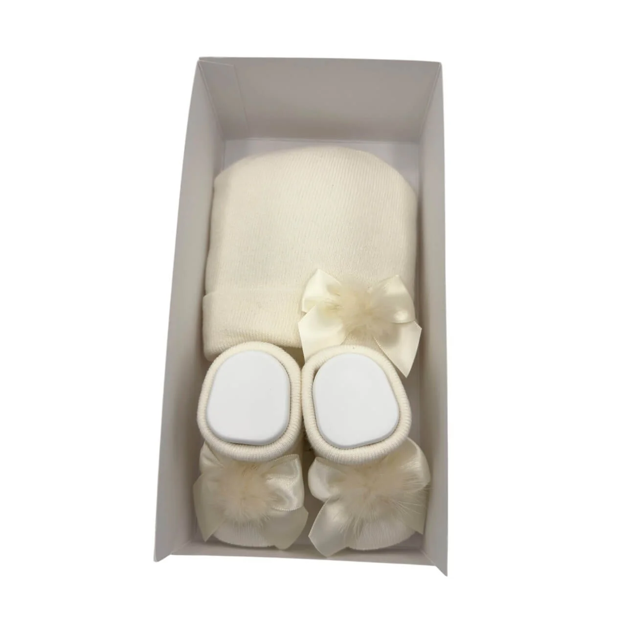 Ensemble bandeau et chaussures en coton chaud 0/6 mois crème