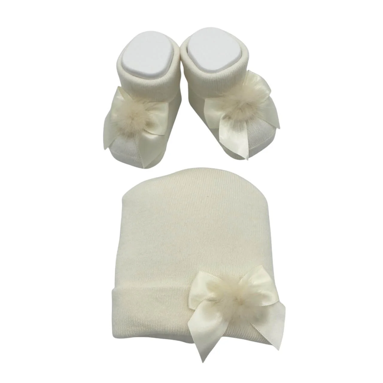 Ensemble bandeau et chaussures en coton chaud 0/6 mois crème
