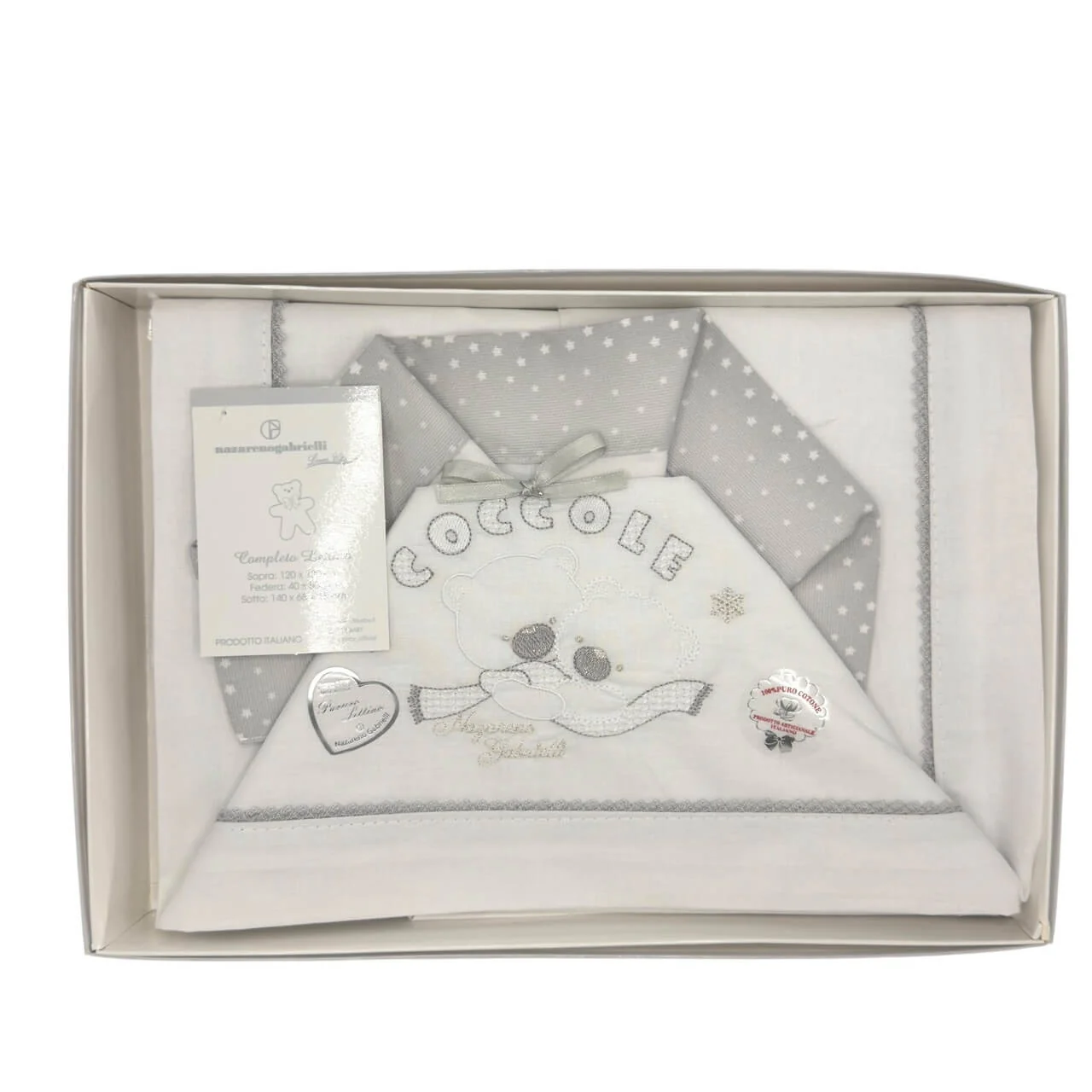 Completo Set per Lettino In Cotone Grigio