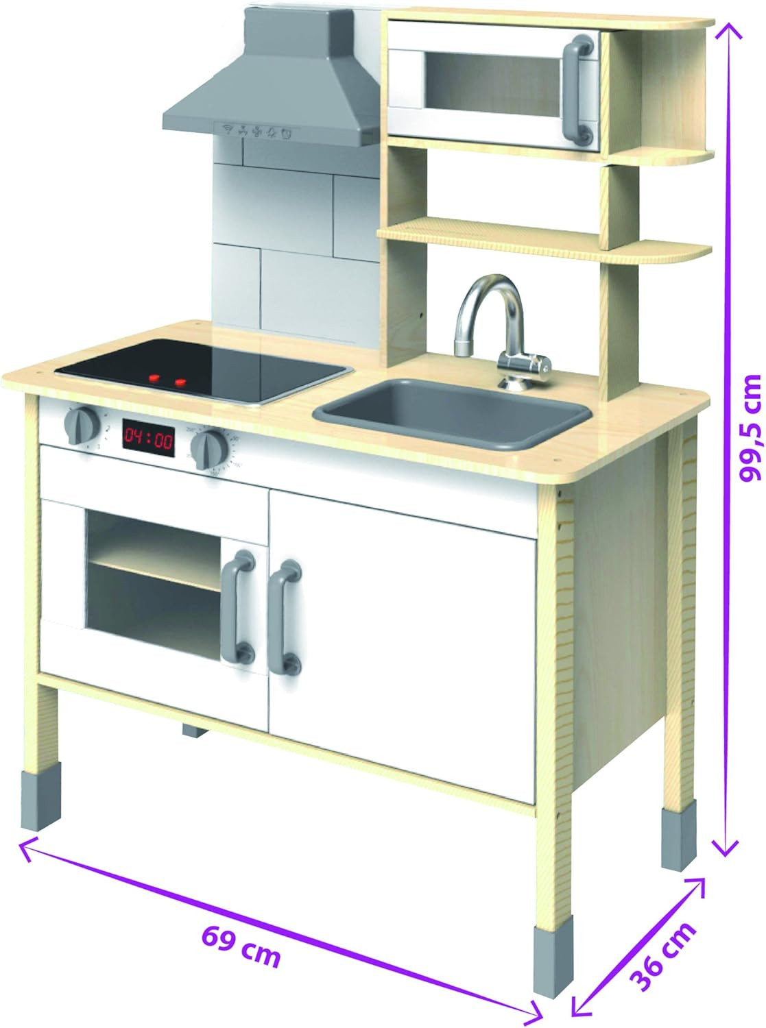 Cocina de juguete de madera de pino y tilo