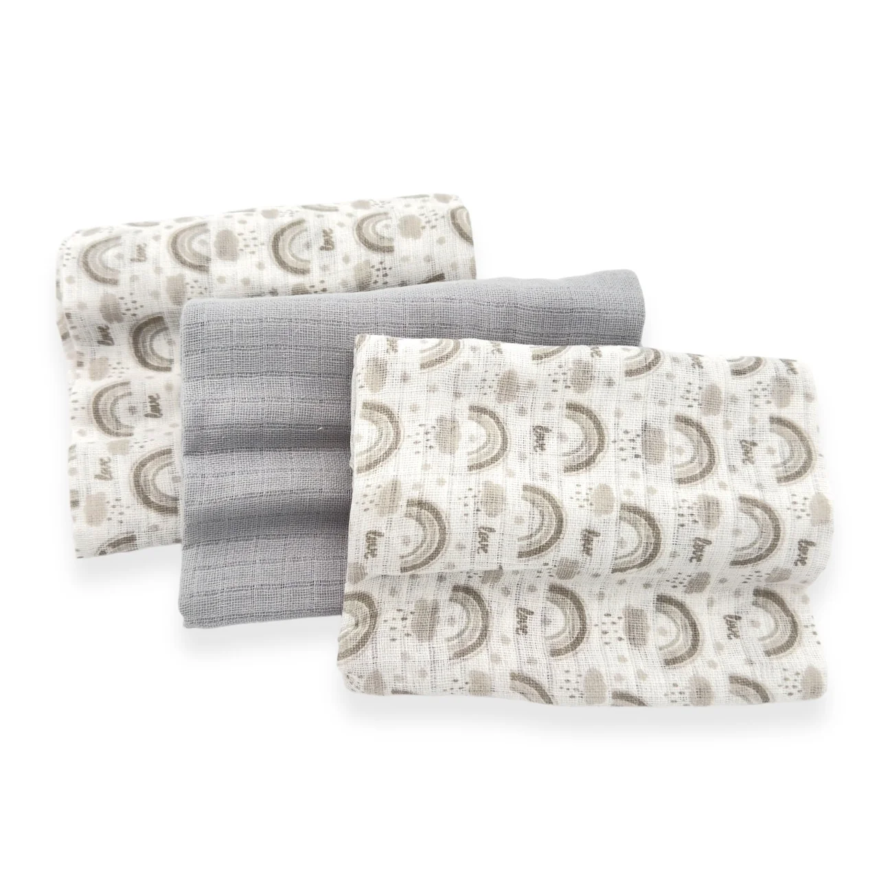 Lot de 3 mousselines de coton 70 x 70 Melanie Gris tourterelle