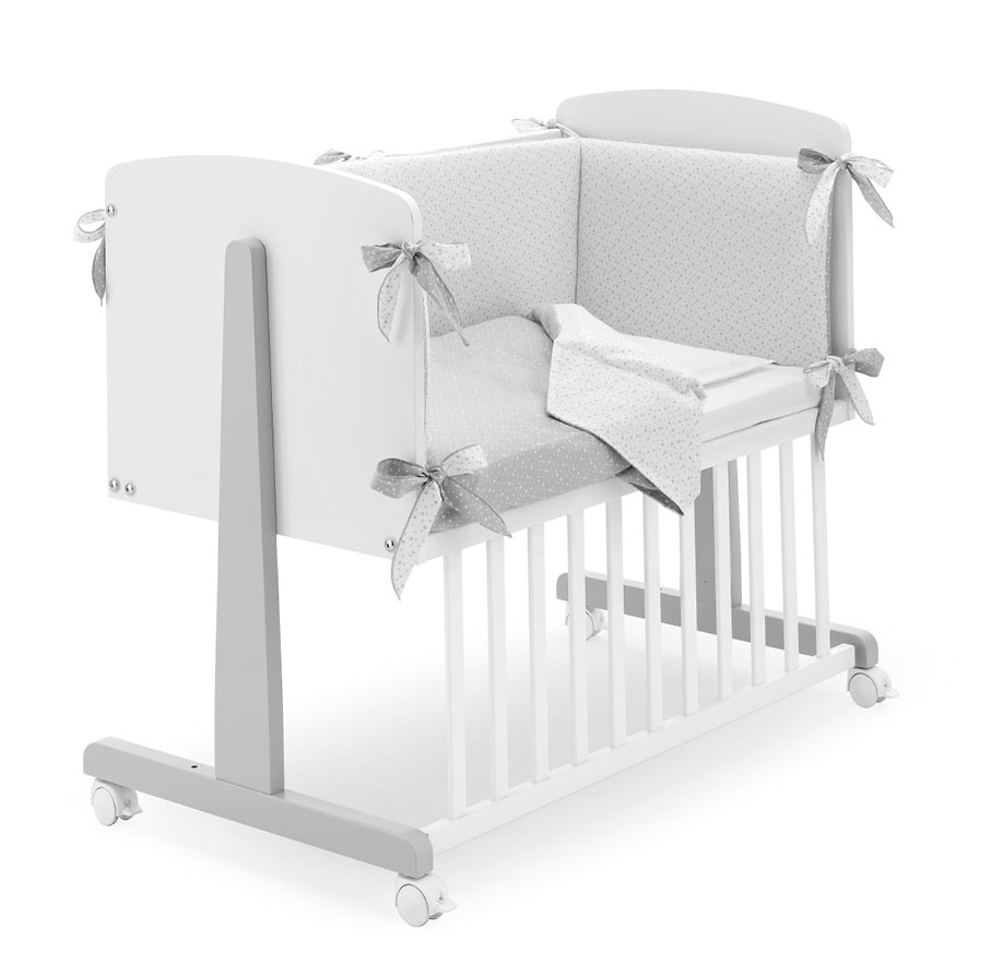 Erbesi Beistellbett Ninna Grau + Herzen