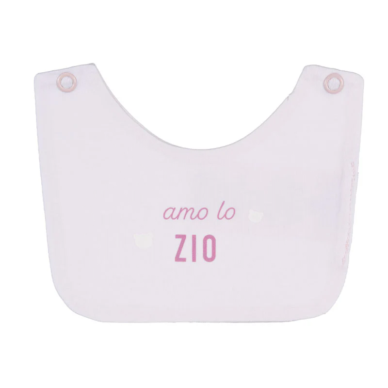 Baberos Nanan de color rosa con la inscripción “Amo a la tía/tío”.