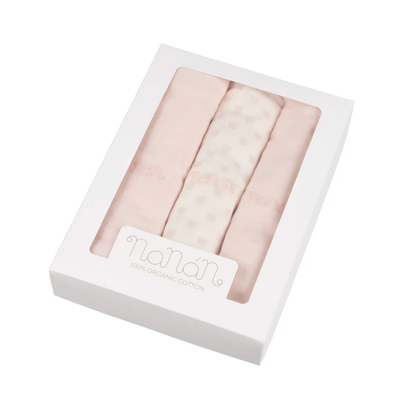 Set mit 3 rosa Nanan-Musselintüchern, 80 x 80 cm