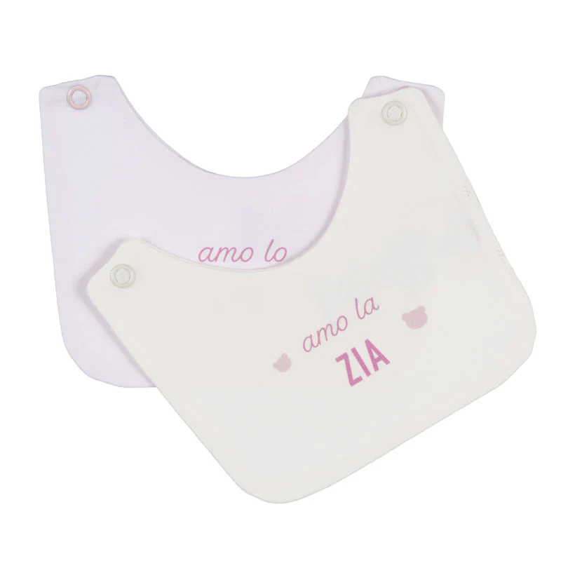 Nanan-Lätzchen mit dem pinken Aufdruck „Ich liebe meine Tante/meinen Onkel“