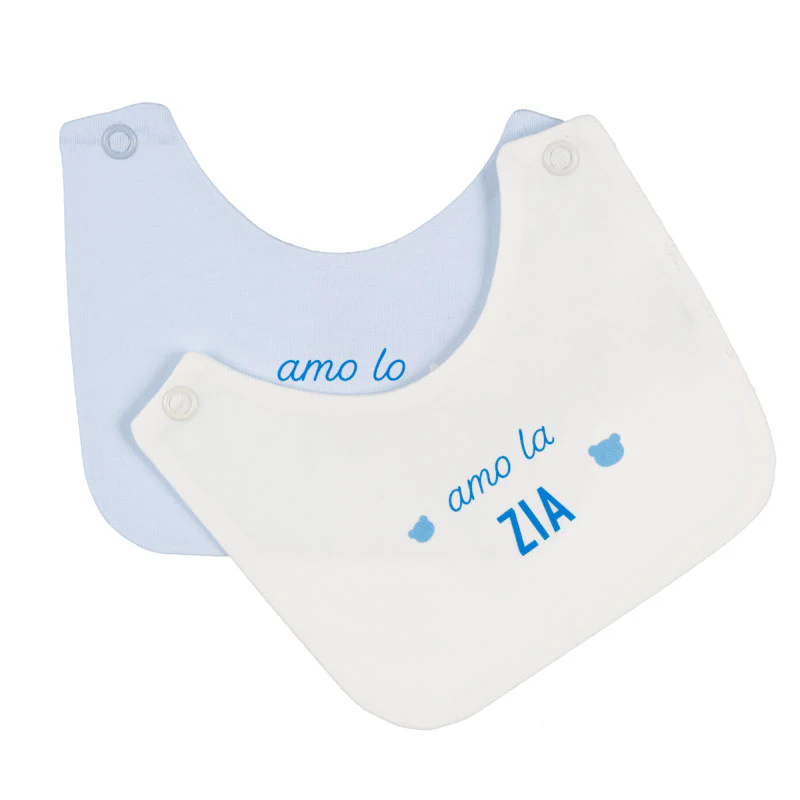 Baberos Nanan con texto azul "Amo a la tía/tío"