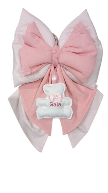 Fiocco Nascita rosa con. Orso Ricamato Nome Persolazzato