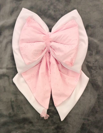 Fiocco Nascita Rosa In Sangallo Con Ricamo Personalizzato