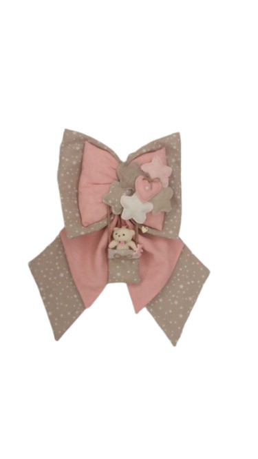 Nœud de naissance personnalisé ourson rose en forme de cœur