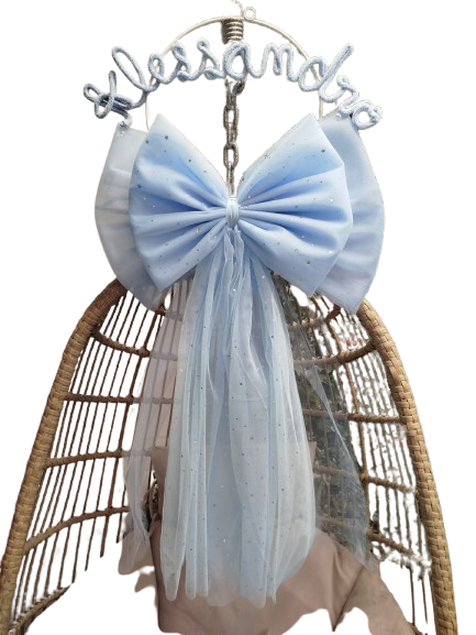 Fiocco Nascita Grande In tulle con Scritta in Tricoton