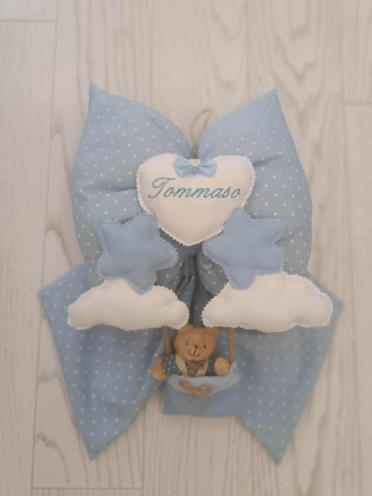 Fiocco Nascita Azzurro Orsetto Nuvola Peluche