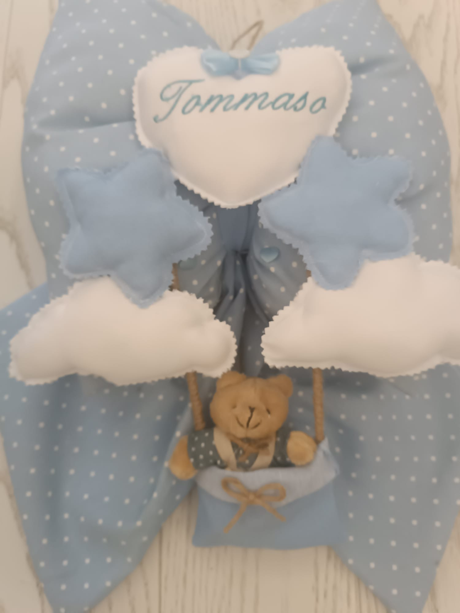 Fiocco Nascita Azzurro Orsetto Nuvola Peluche