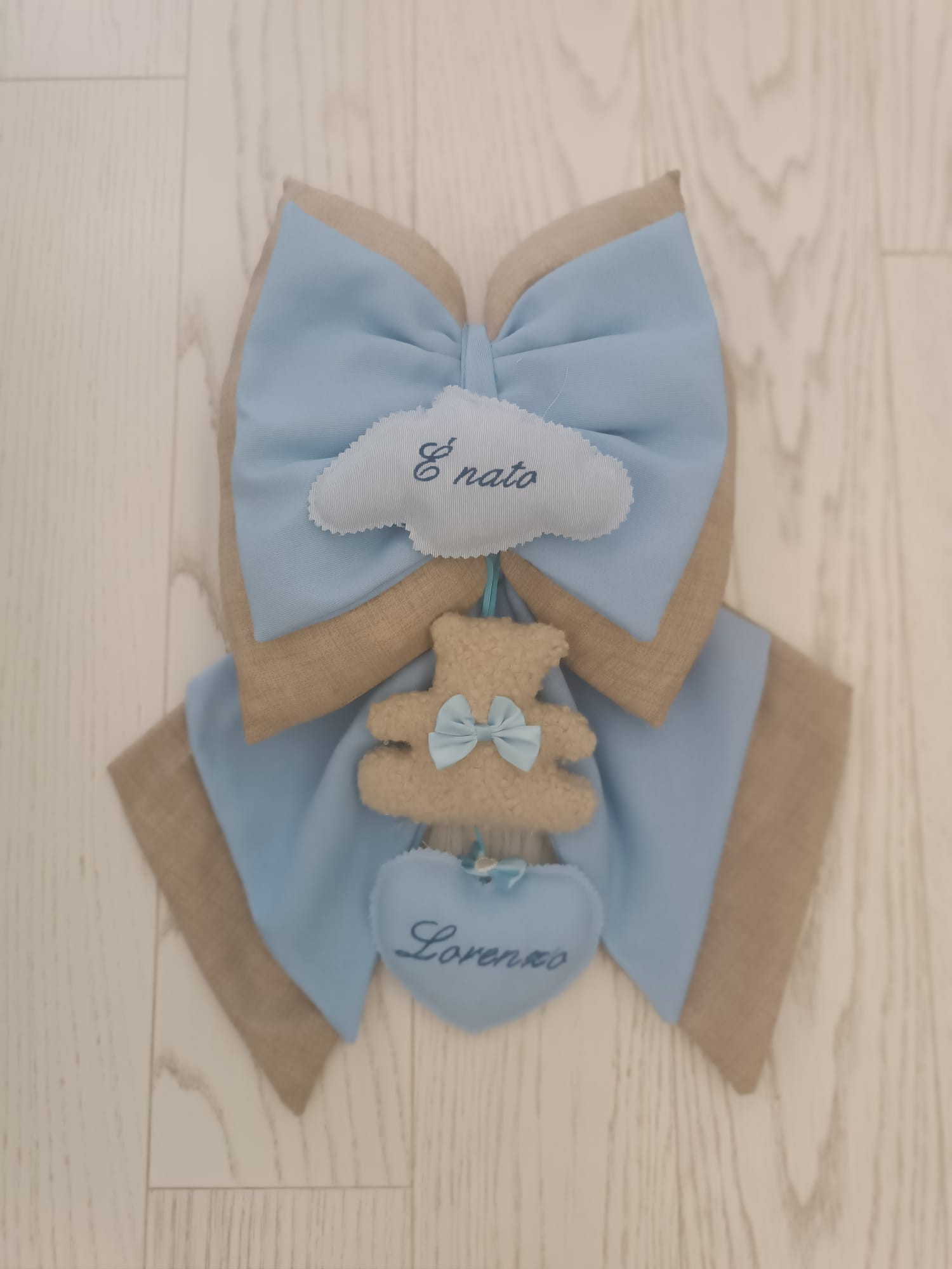 Fiocco Nascita Peluche Azzurro