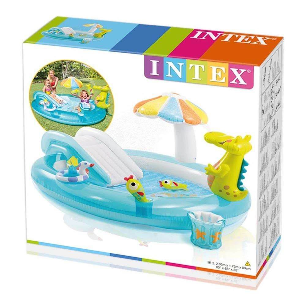 Piscine gonflable en forme d'alligator avec aire de jeux