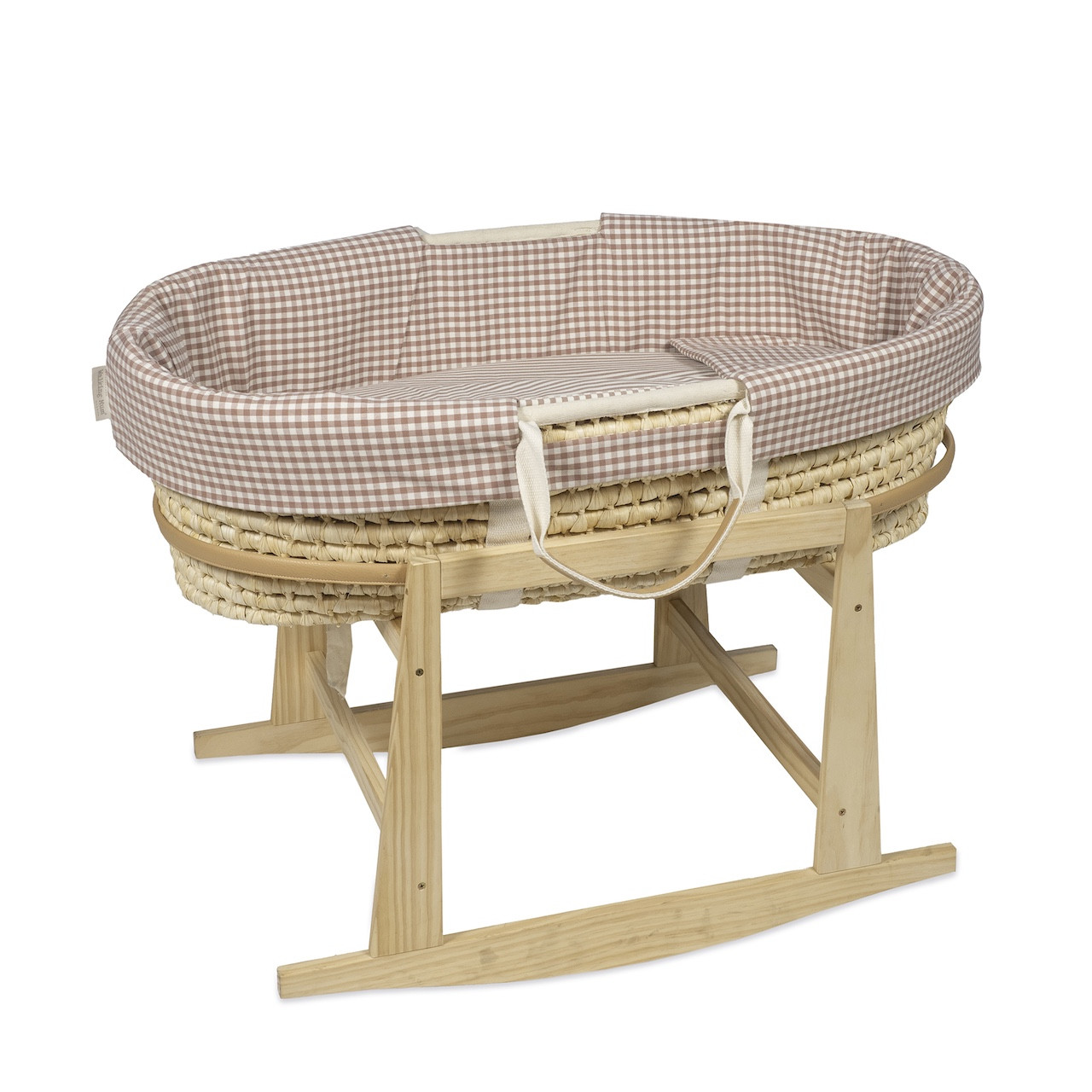 Berceau en osier praliné Vichy/Rayures