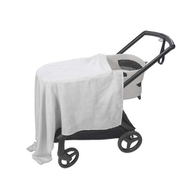 Drap-housse pour nacelle + lange Little Bloom en mousseline gris Vichy