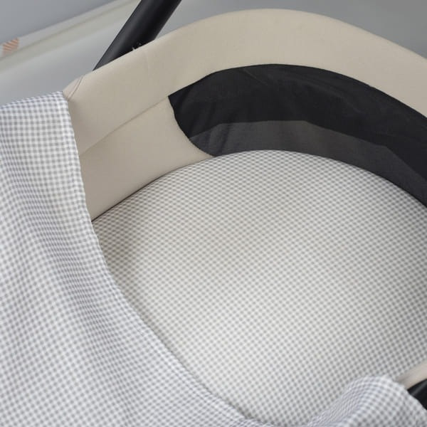 Drap-housse pour nacelle + lange Little Bloom en mousseline gris Vichy