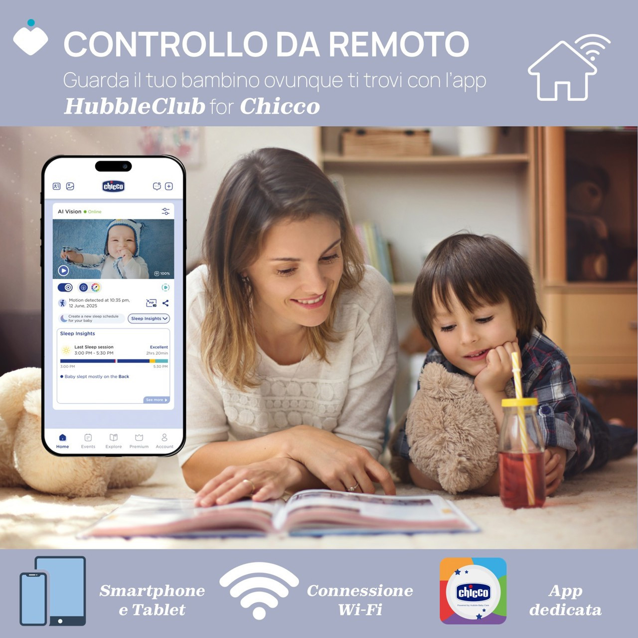 Babyphone vidéo Chicco Hubble Connect Smart AI Wi-Fi