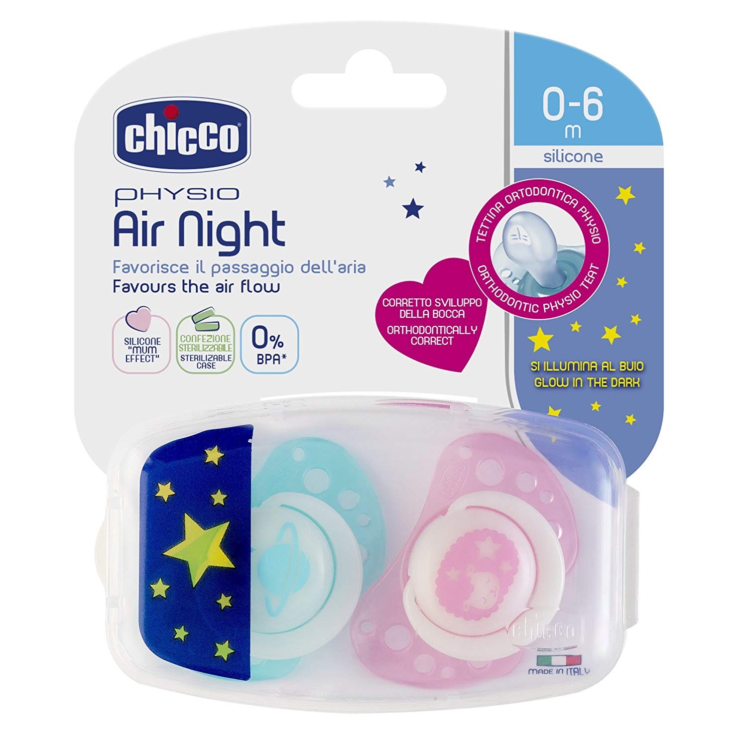 Chicco Sucette Physio Air Night 0-6 Mois