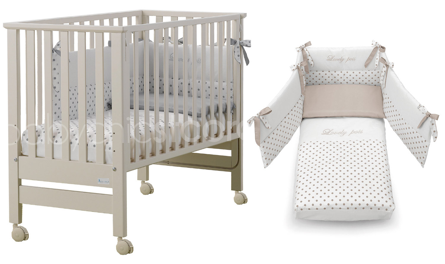 Babybett Contact Elfenbeinfarbe + Textilien-Set