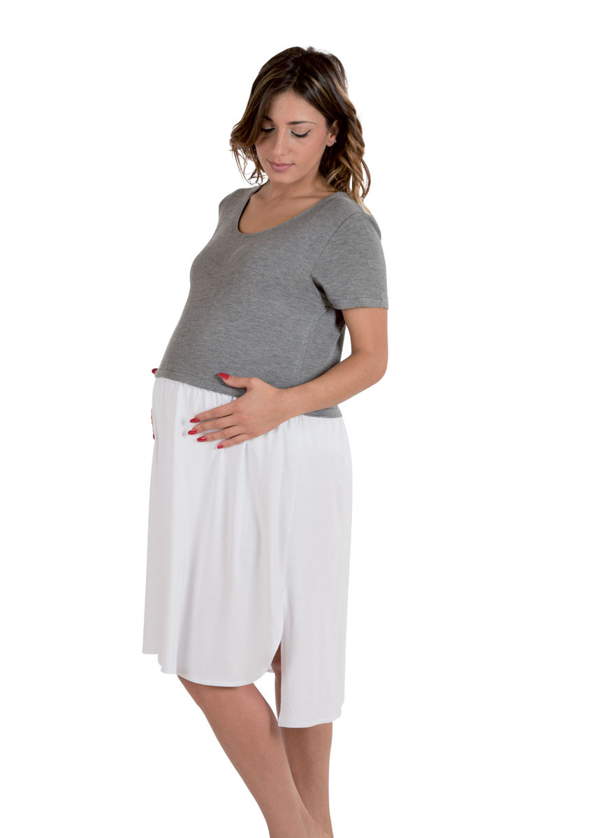 T6 Demi Manches Blanc/Gris Chemise de Nuit