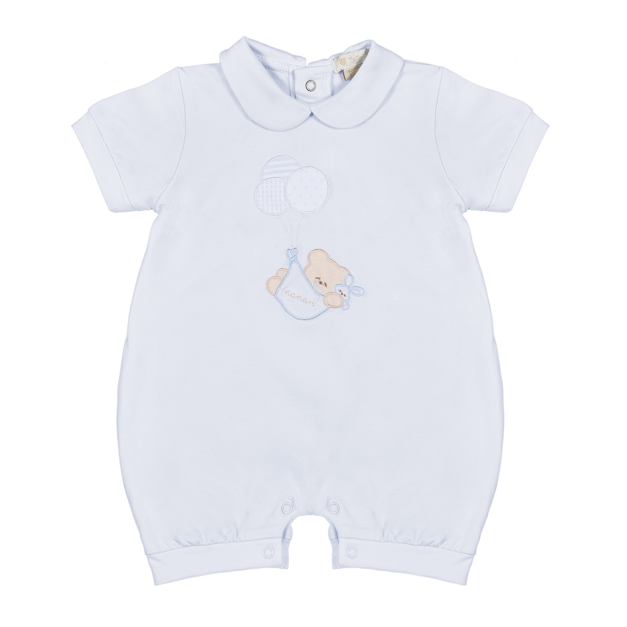 Blauer Strampler mit Teddybär und Nanan-Luftballons – 1 Monat