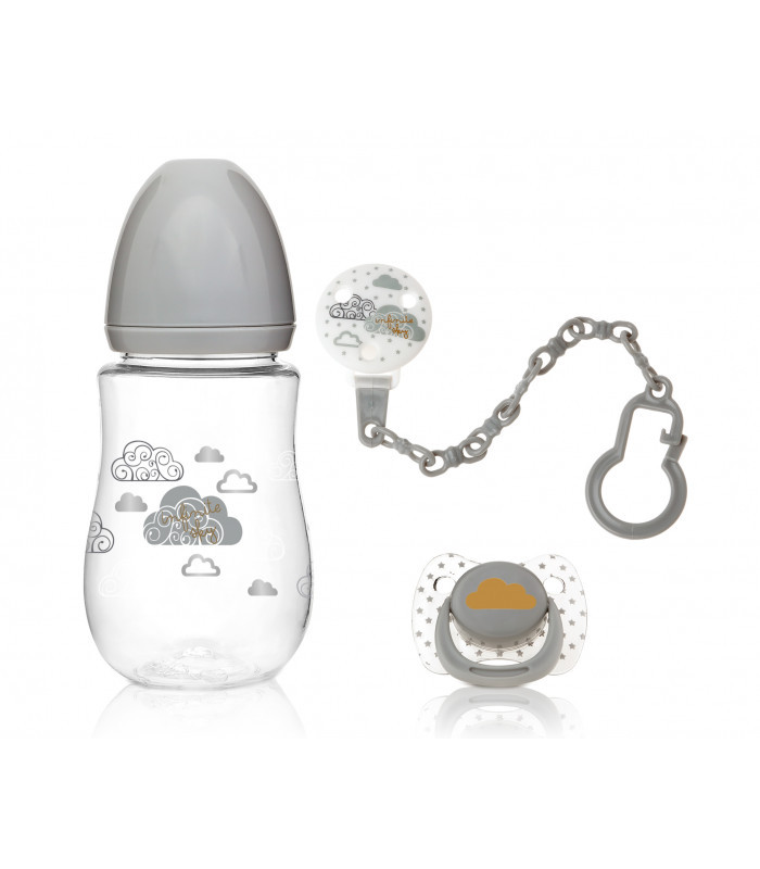Set Biberon, Ciuccio e Clip - Grigio
