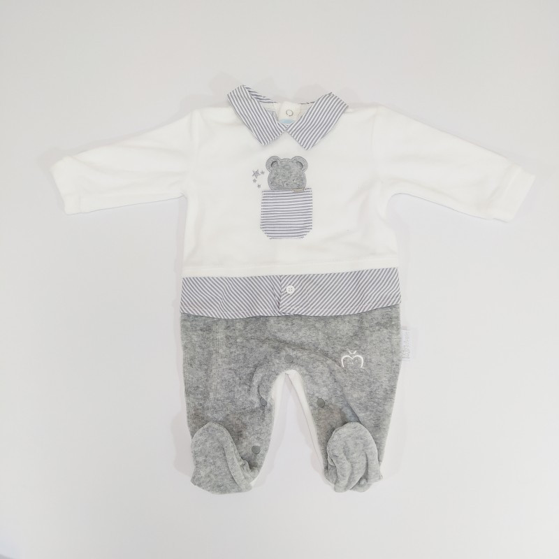 Pelele Chenilla Bordado Blanco Gris 3/6 Meses